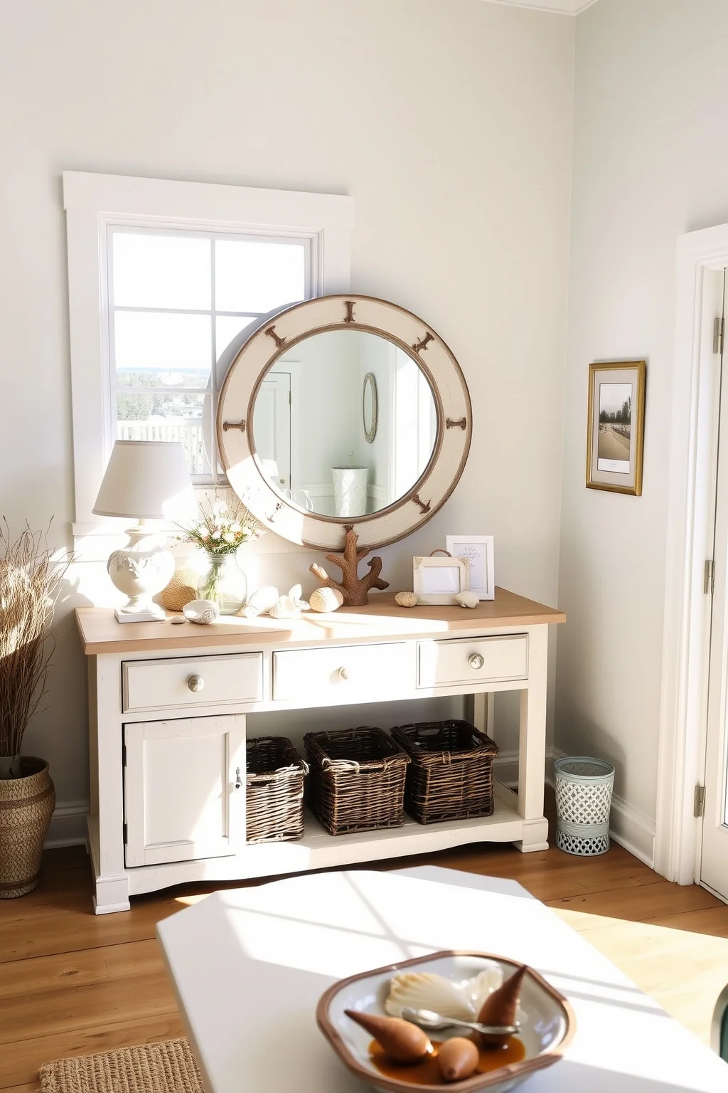 11. Coastal Sideboard with Nautical Mirror