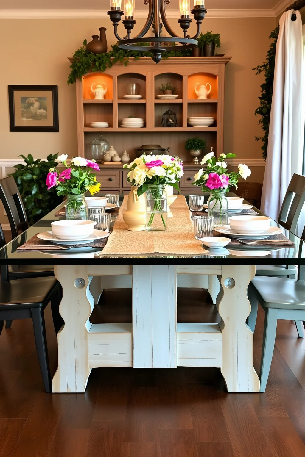 11. Glass Table with a Farmhouse Twist