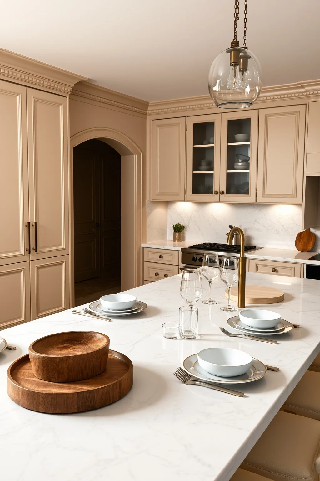 12. Beige Cabinets with Marble Countertops