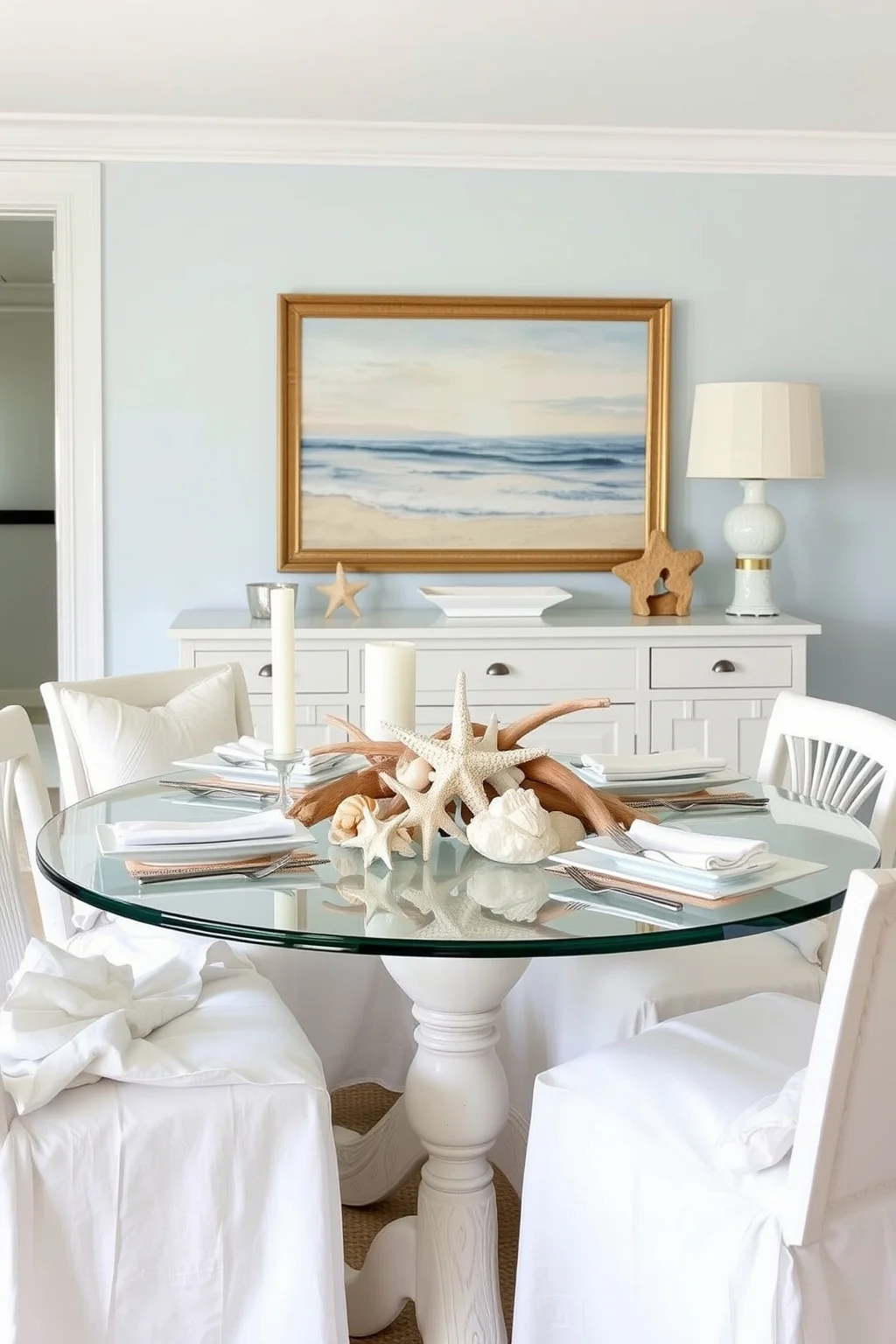 12. Glass Table with a Coastal Theme