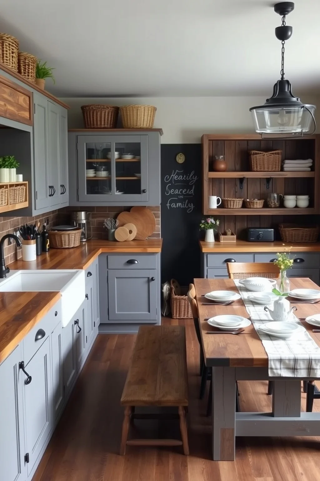 12. Grey Cabinetry with Rustic Touches