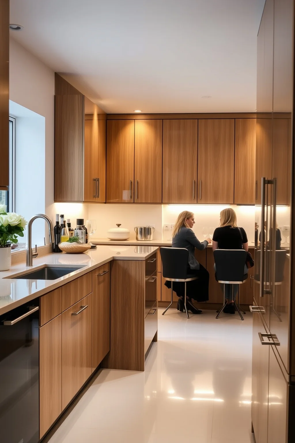 12. High-Gloss Oak Cabinets