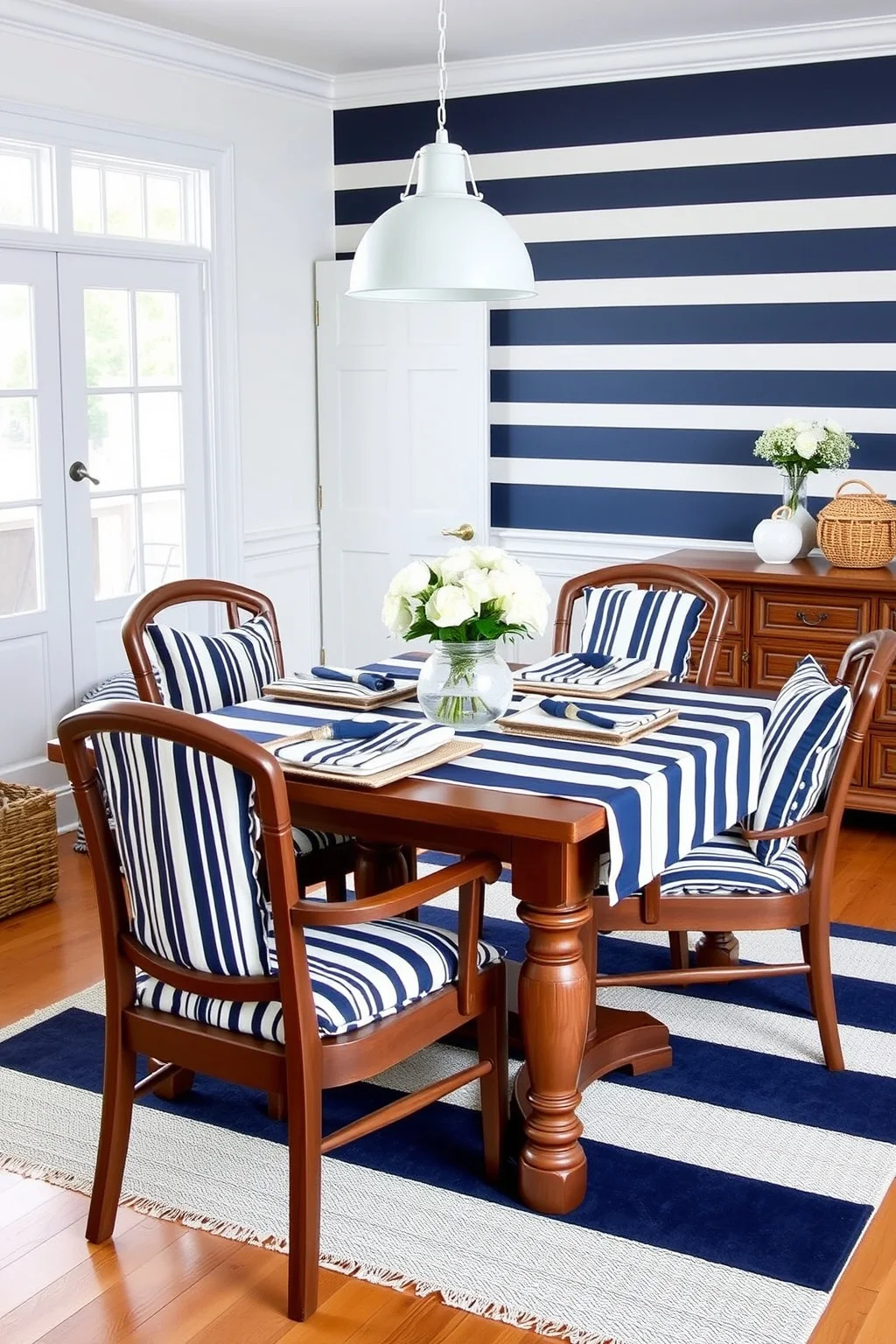 12. Navy and White Striped Accents