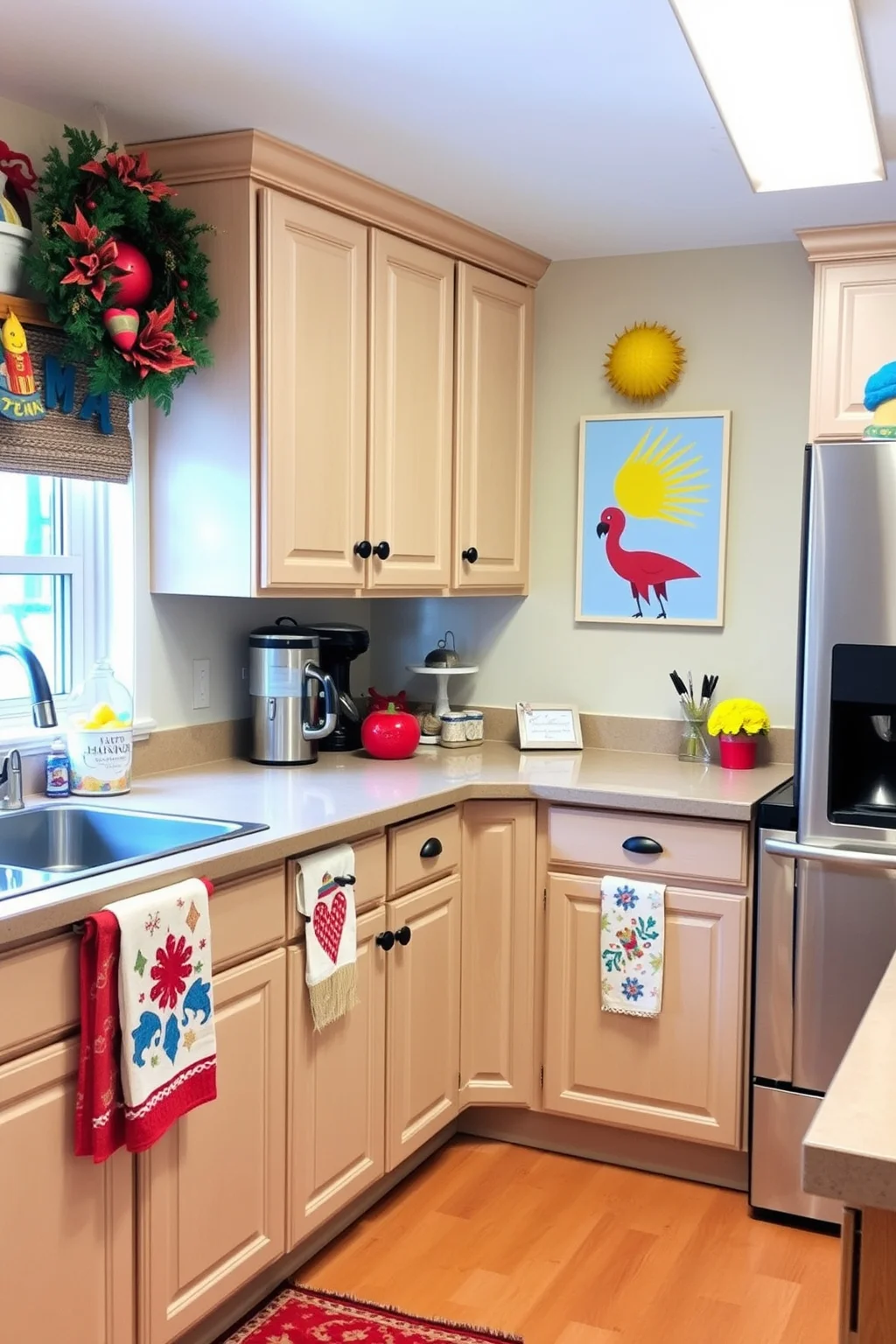 13. Beige Cabinets with Colorful Accents