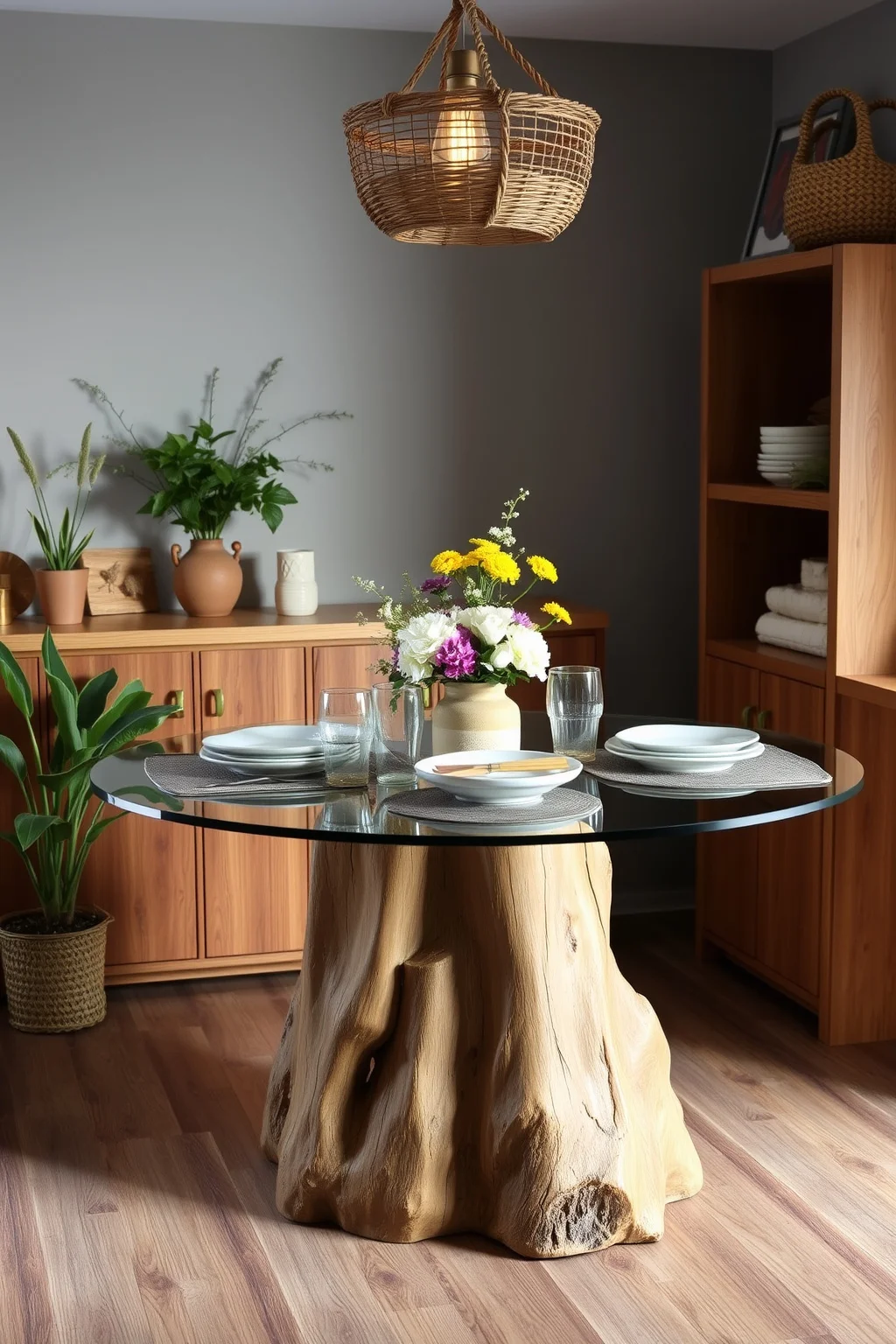 14. Glass Table with a Rustic Charm