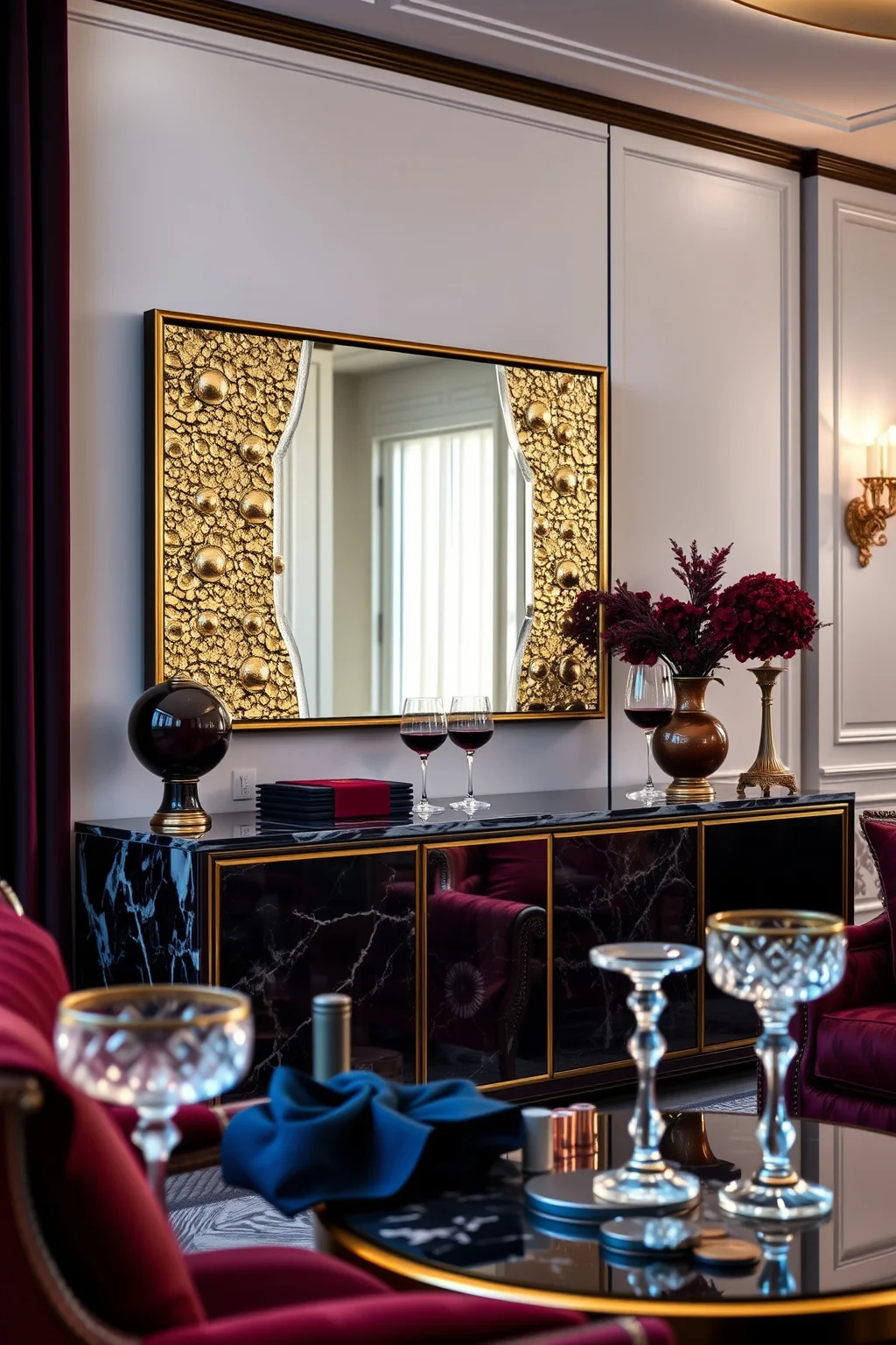 14. Luxe Sideboard with Textured Mirror