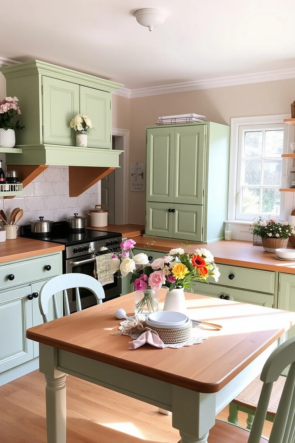 14. Pastel Green Cabinets