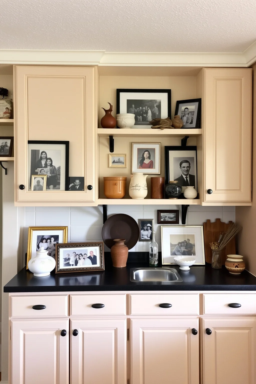 15. Beige Cabinets with Personal Touches