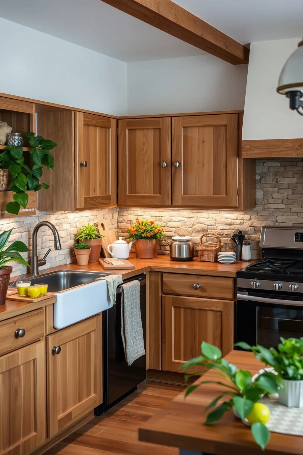 15. Oak Cabinets with Natural Textures