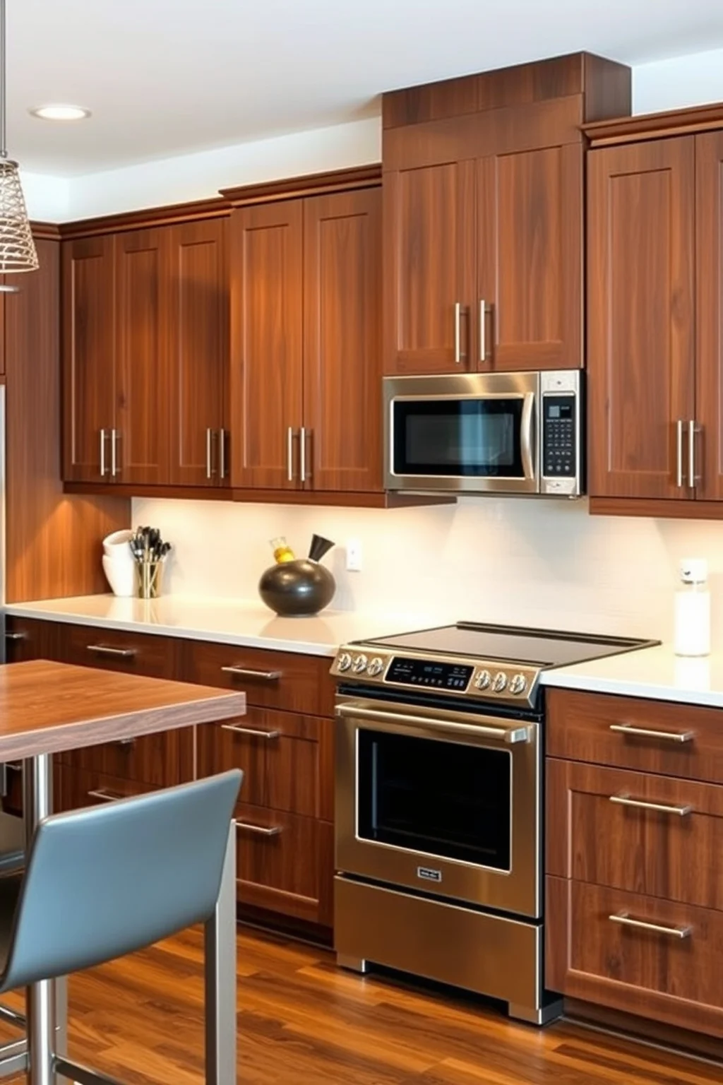 15. Walnut Cabinets with Stainless Steel Accents