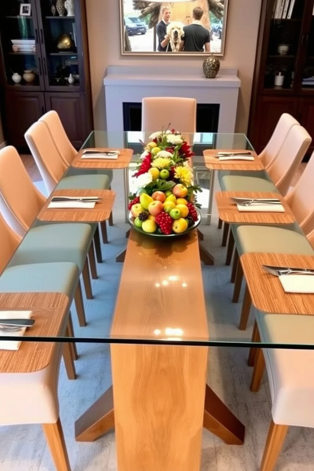 2. Rectangular Glass Table with Wood Accents