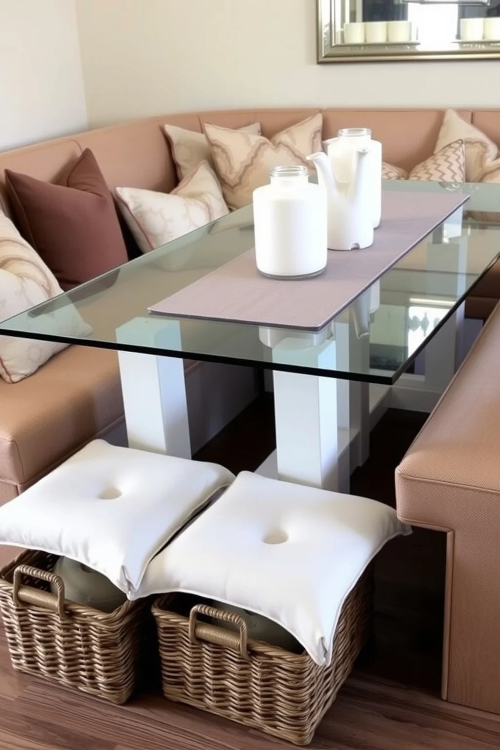 3. Glass Table with Upholstered Benches