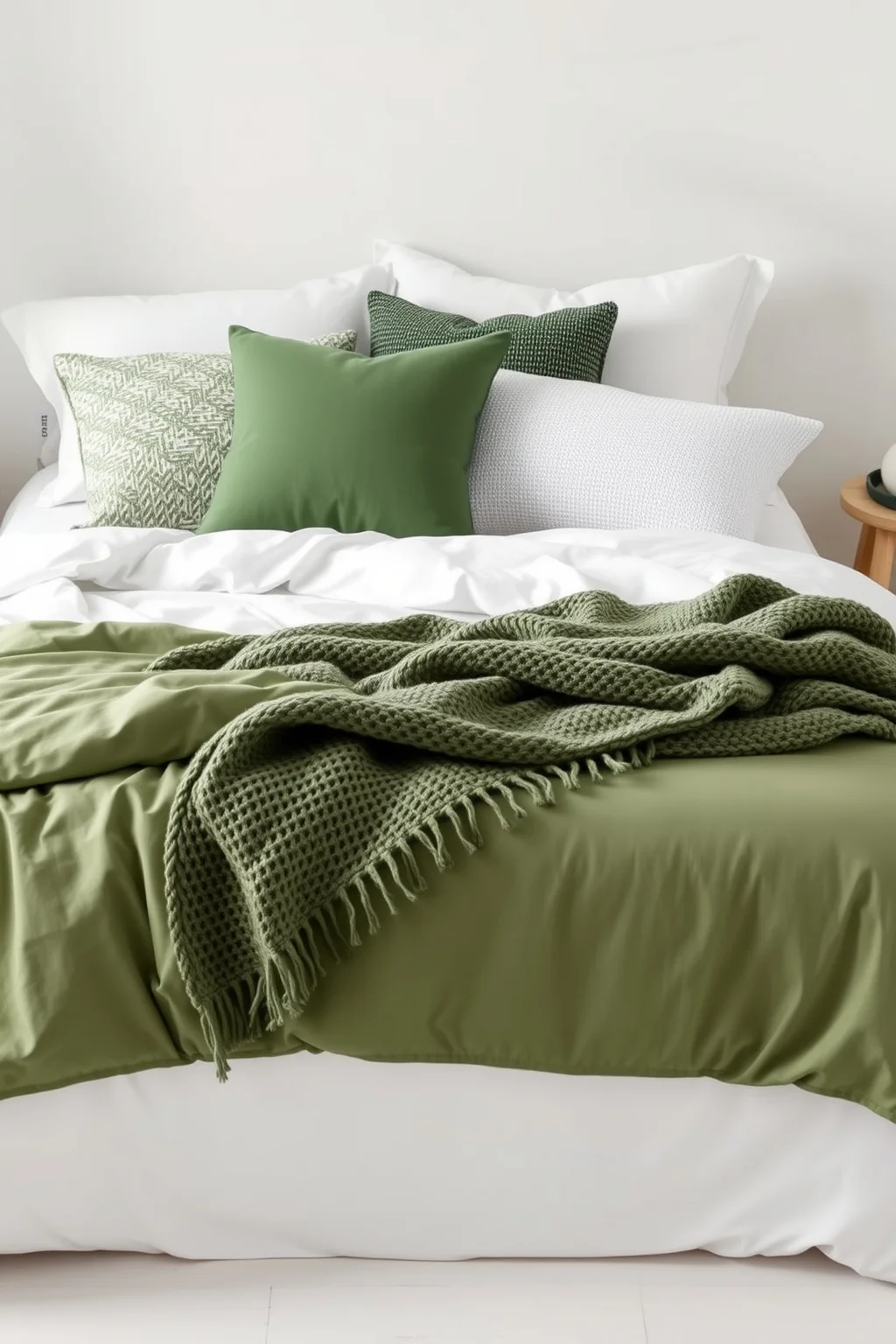 3. Green and White Bedding