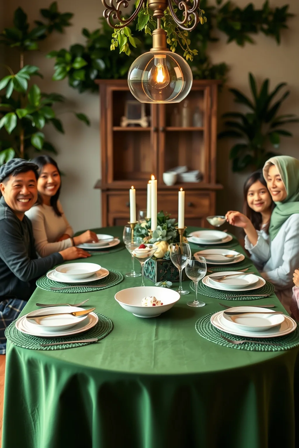 3. Green Table Linens