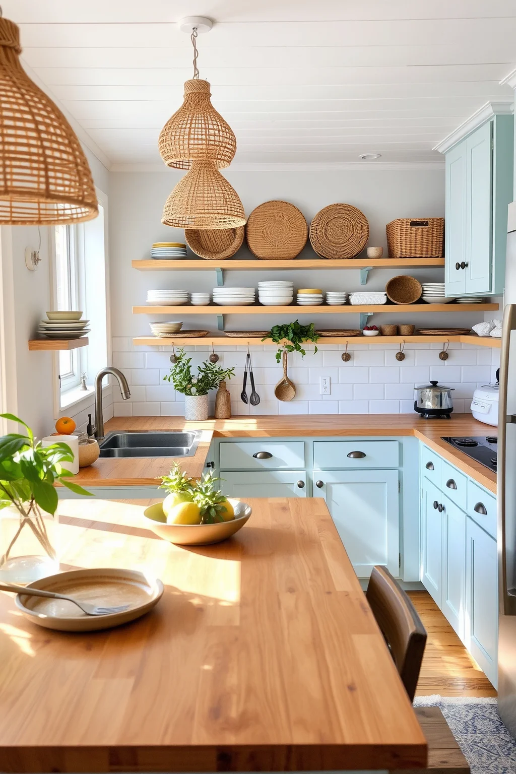 3. Light Blue with Wood Accents