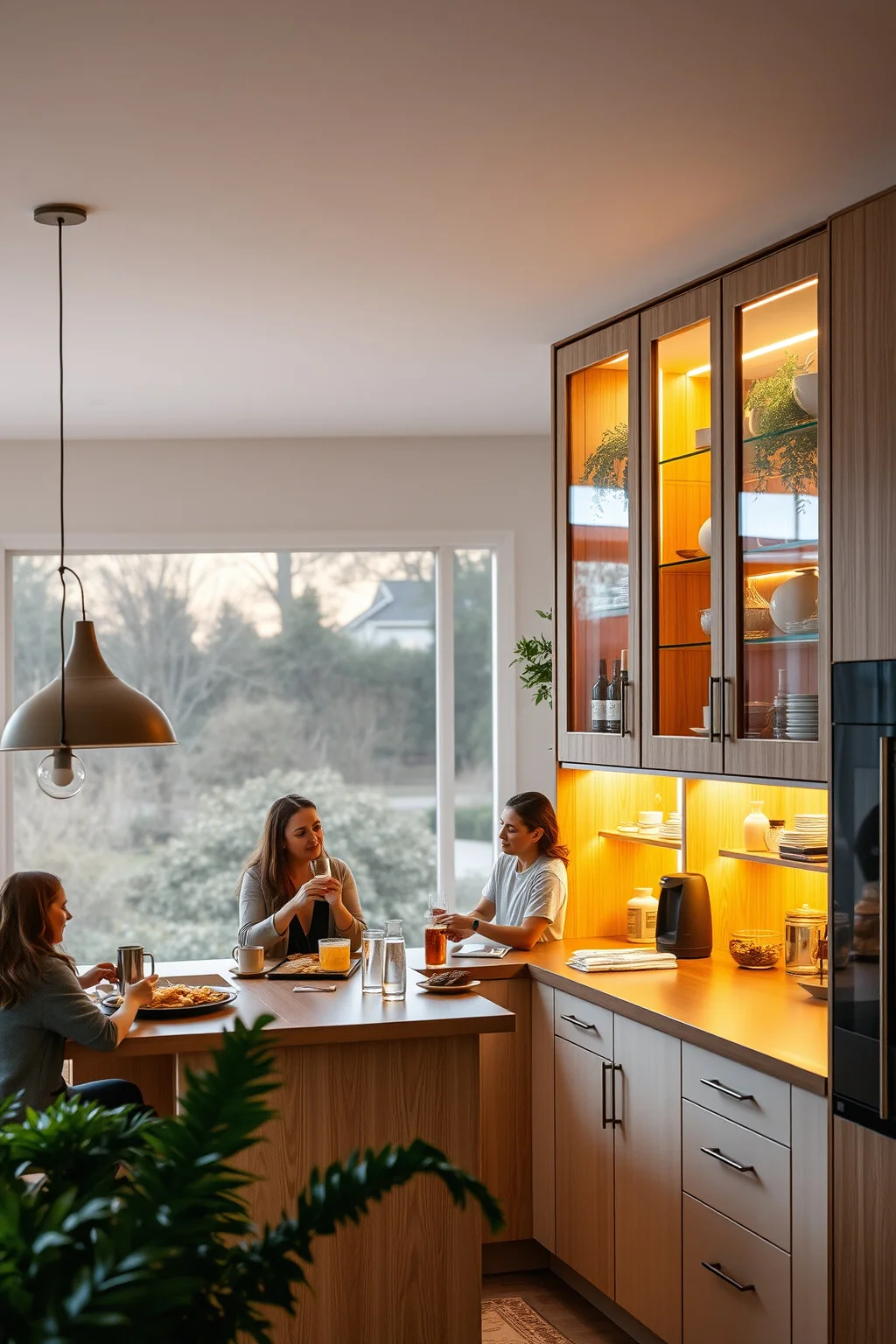 3. Open-Concept Oak Cabinets