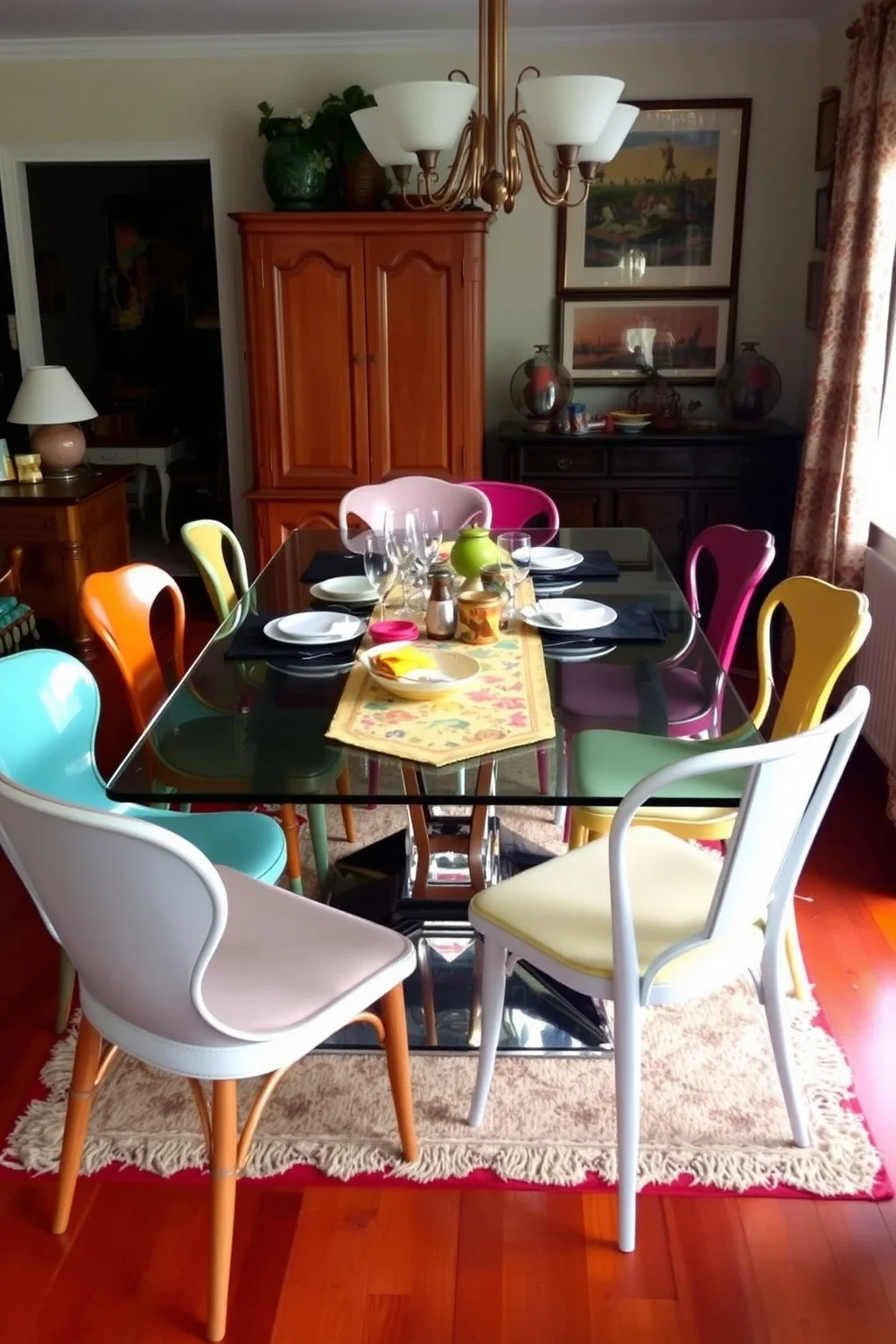 4. Glass Table with Vintage Chairs