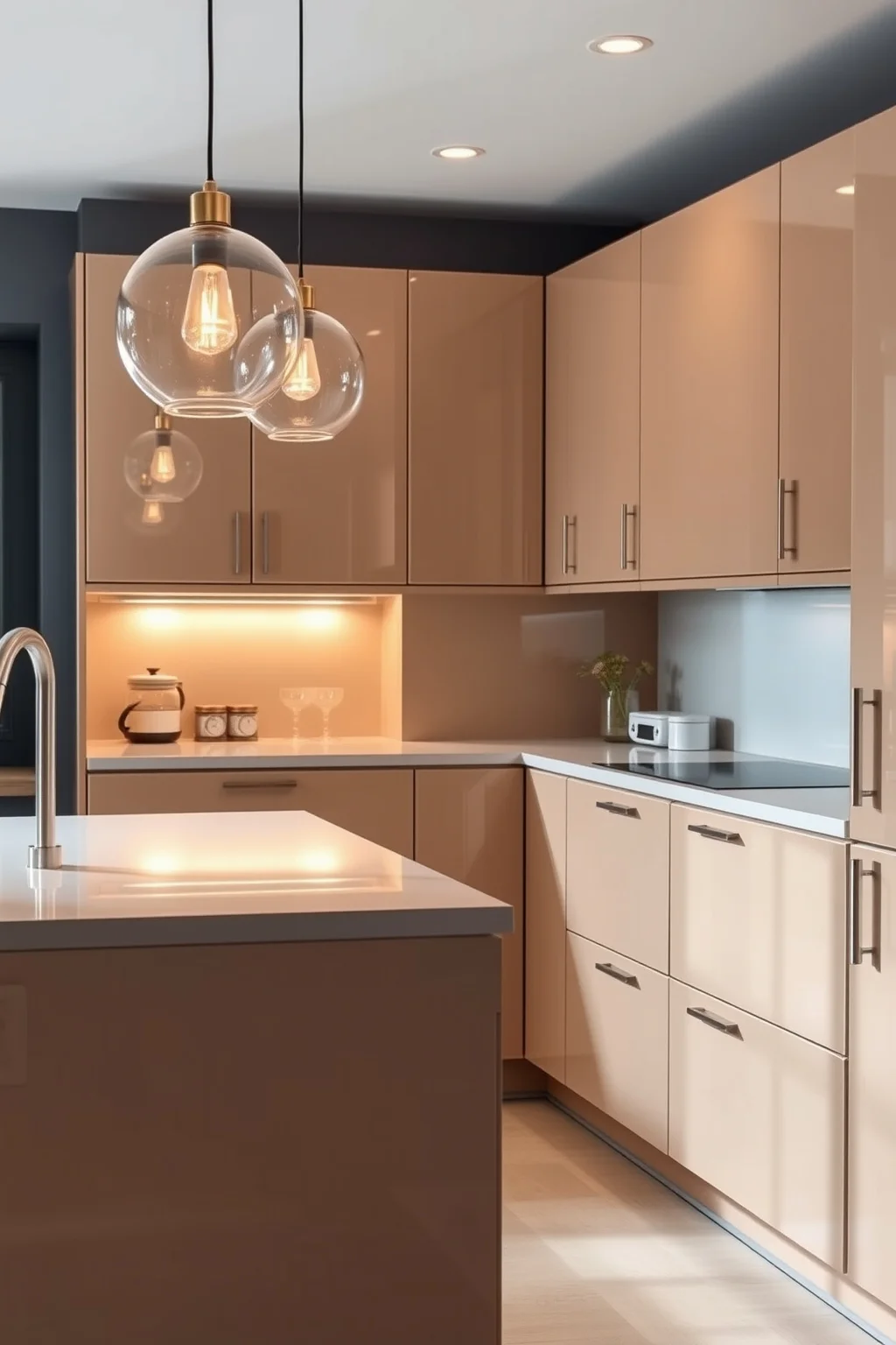 4. Glossy Finish Beige Cabinets