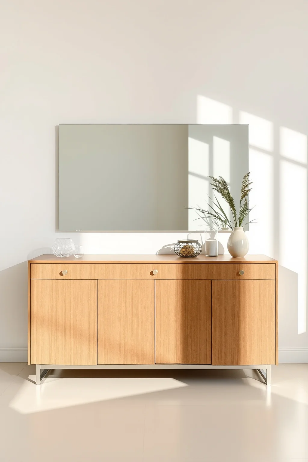 4. Minimalist Sideboard with Large Wall Mirror