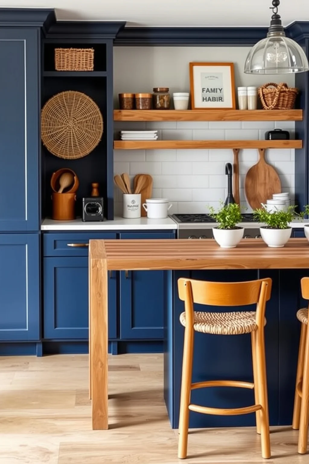 4. Navy Blue with Natural Wood Elements