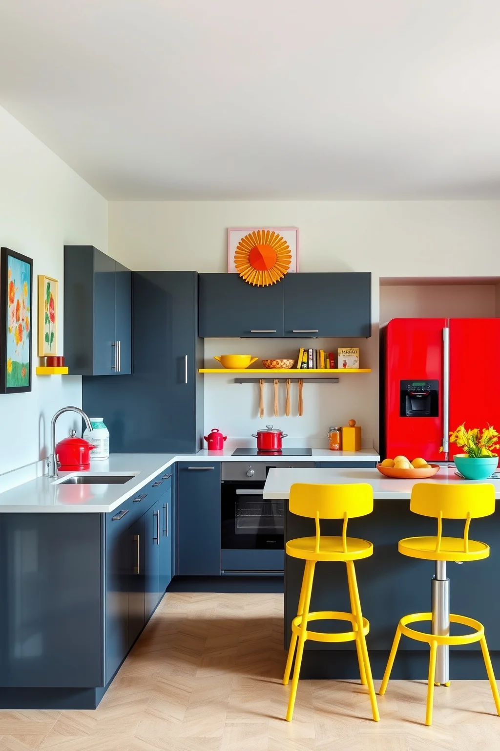 4. Sleek Grey with Bold Colorful Accents