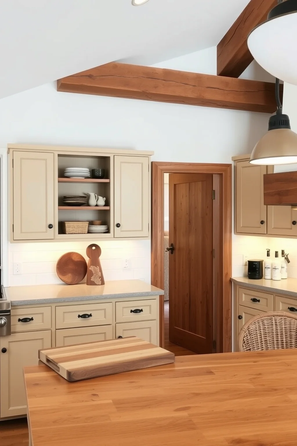 5. Beige Cabinets with Wood Accents