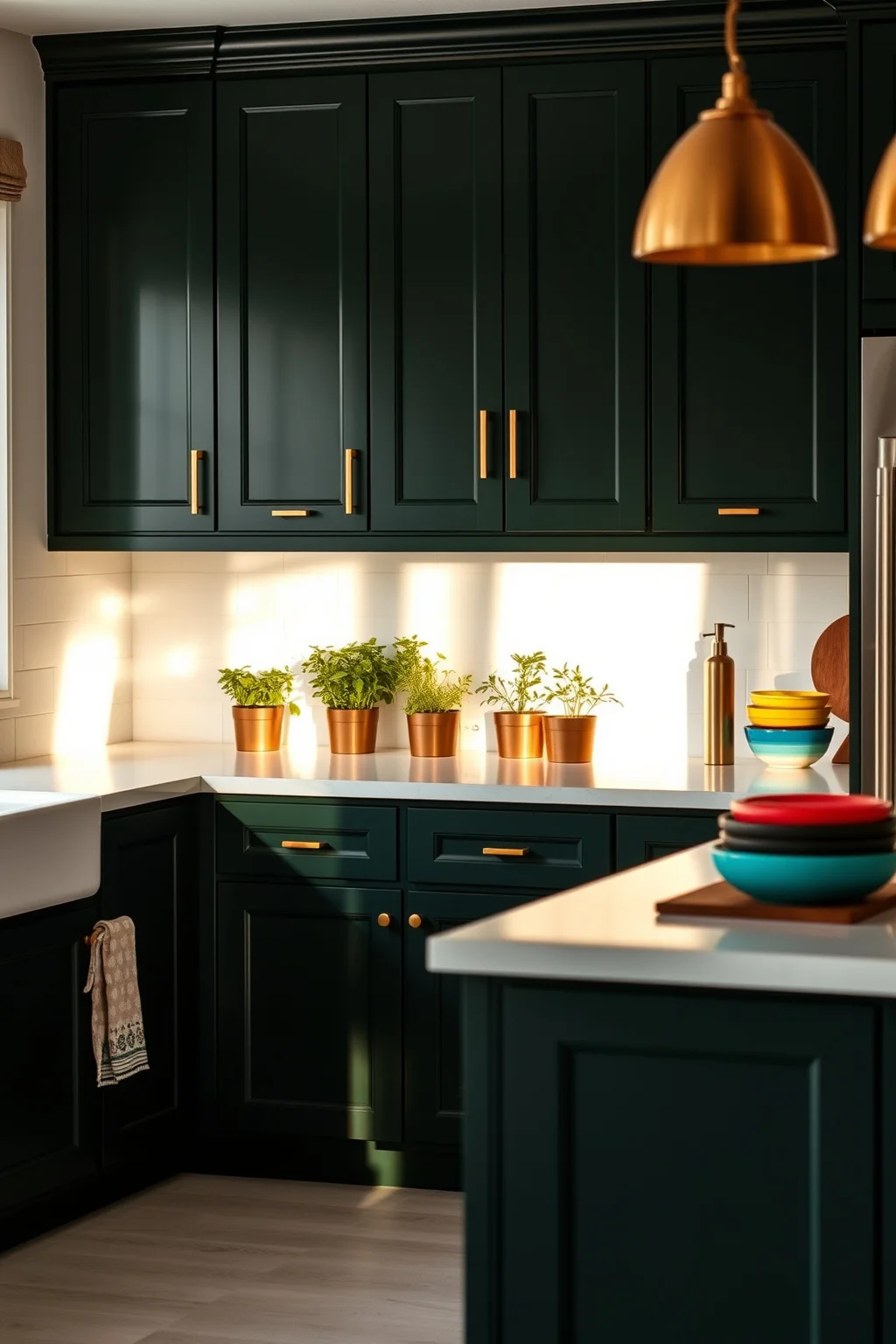 5. Dark Green Cabinets