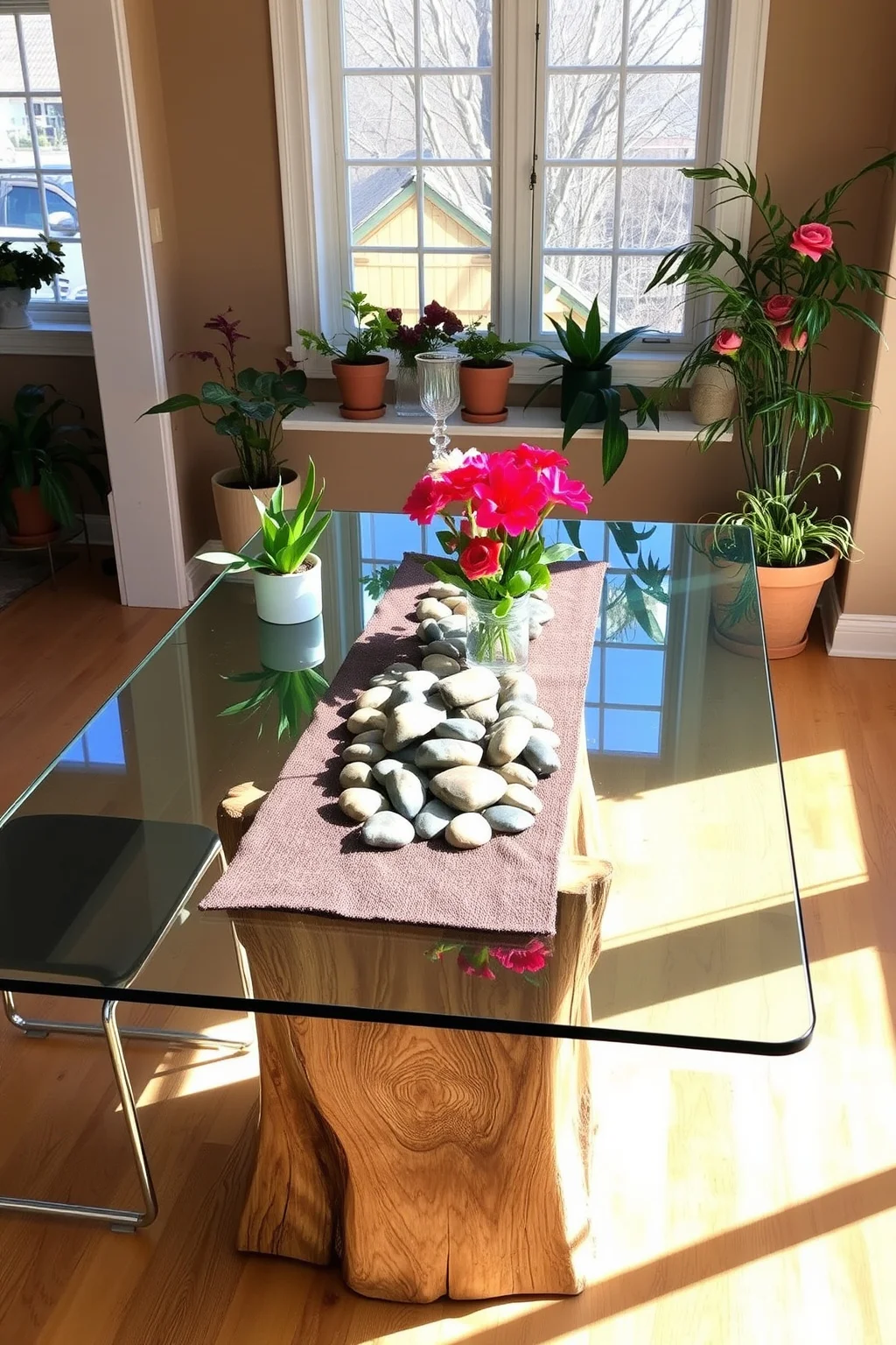 6. Glass Table with Natural Elements