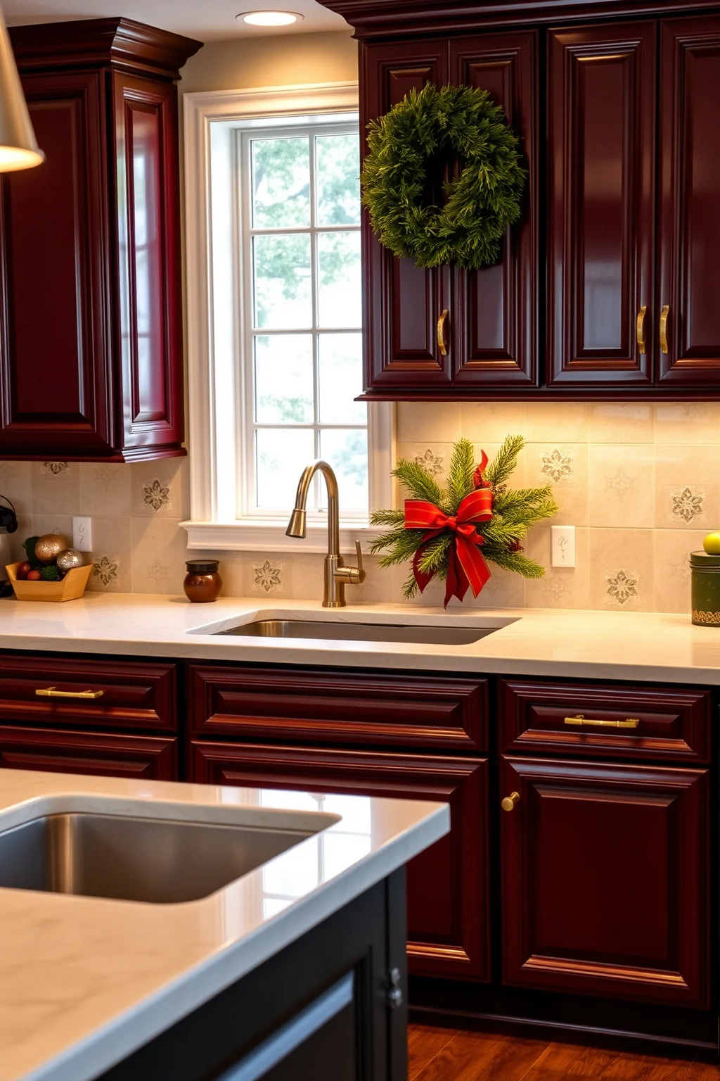 6. Rich Burgundy Cabinets