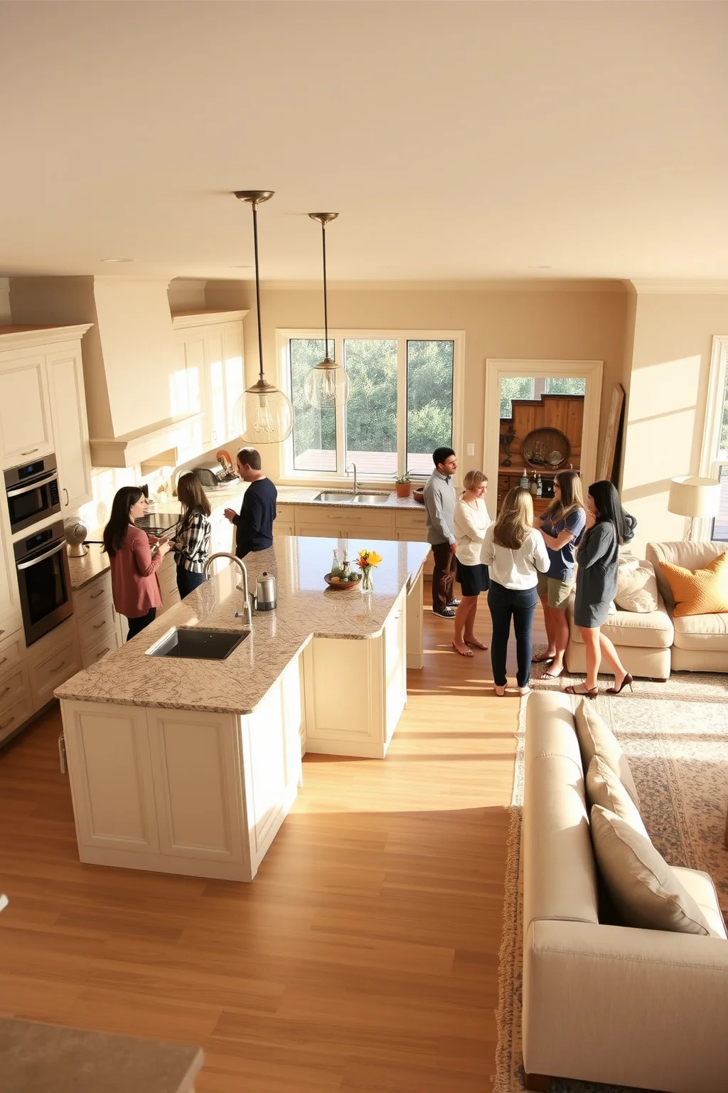 7. Beige Cabinets with Open Concept Layout