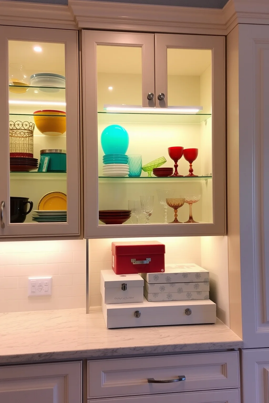 8. Beige Cabinets with Glass Doors