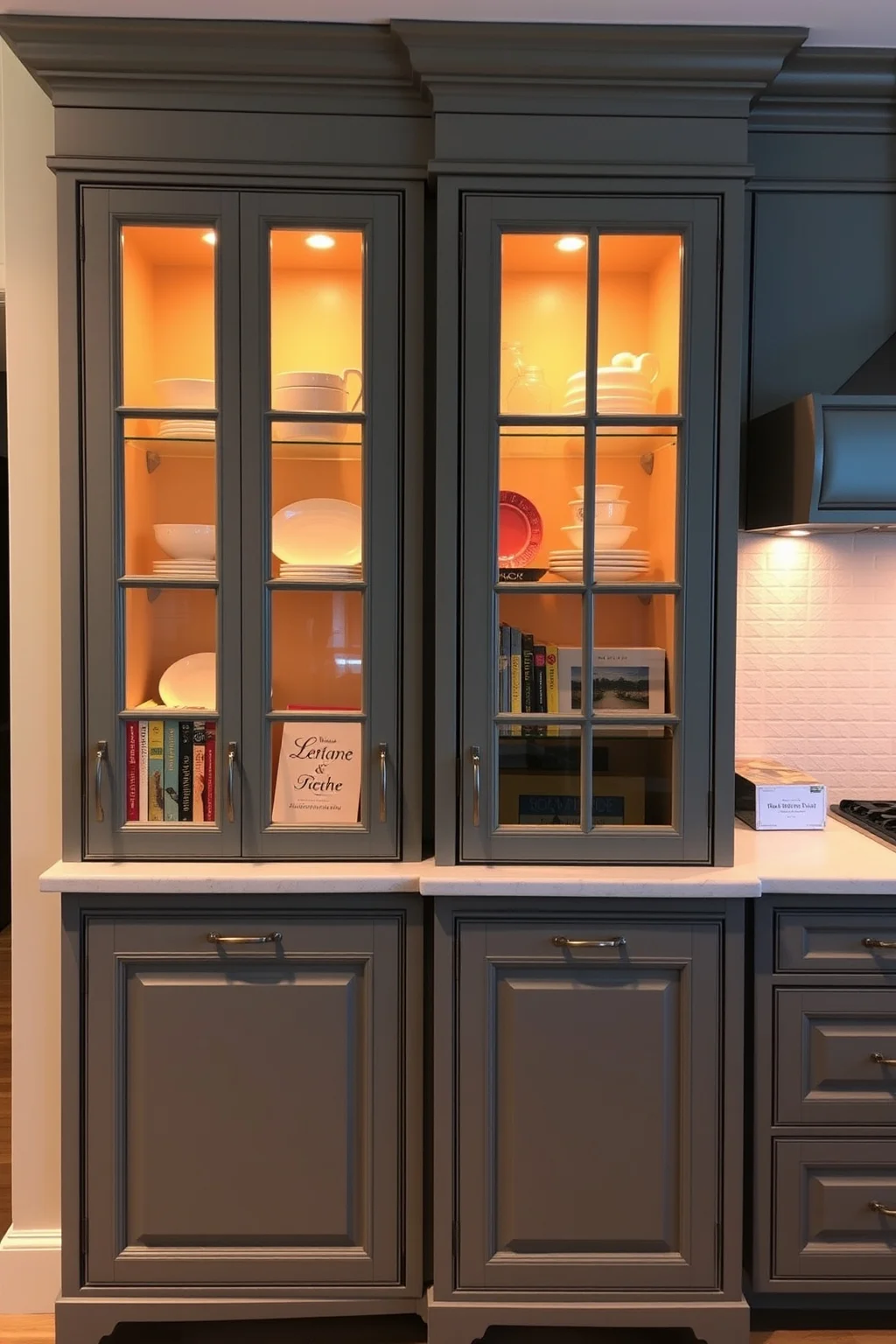 8. Grey Cabinets with Glass Doors