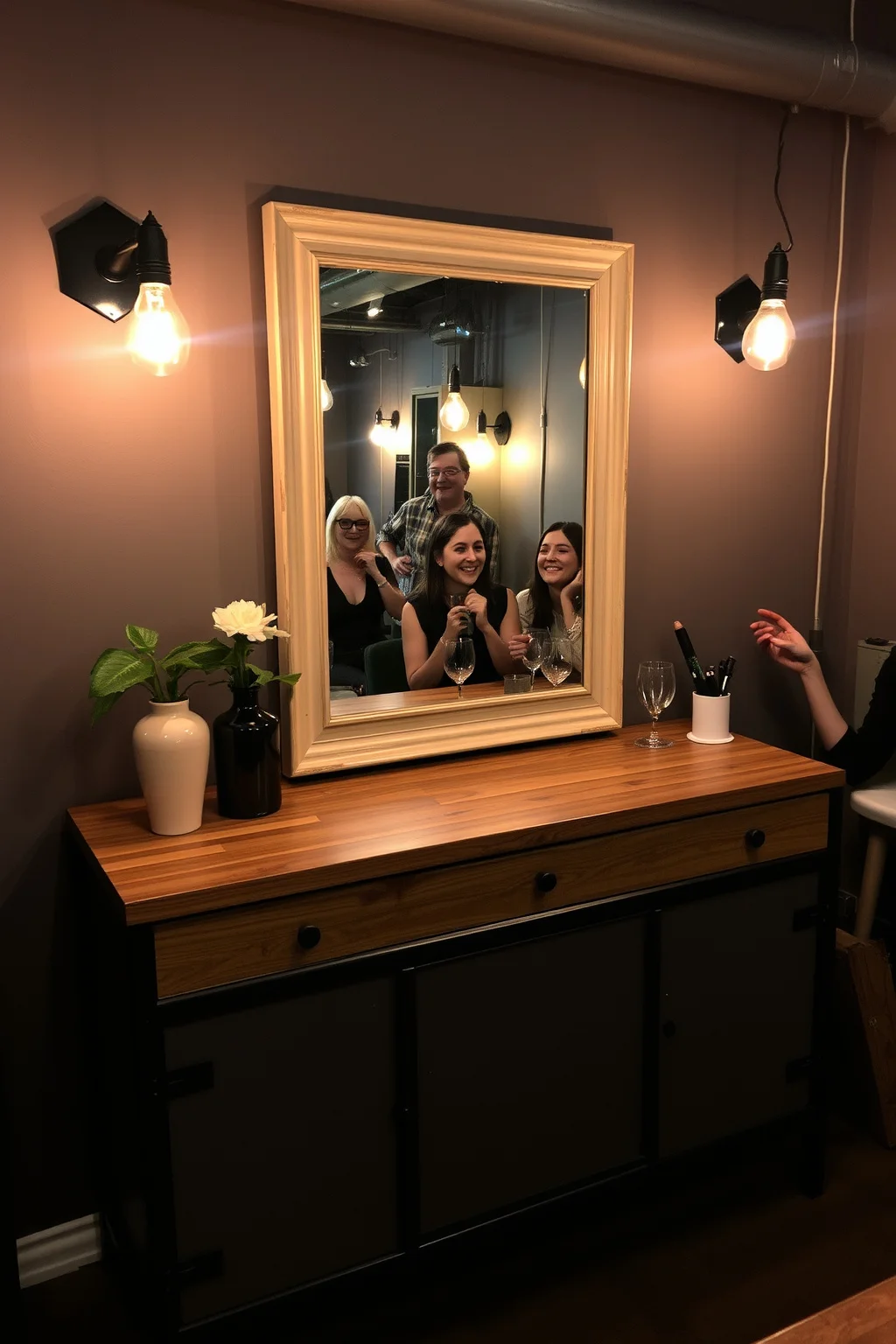 8. Industrial Sideboard with Vintage Mirror