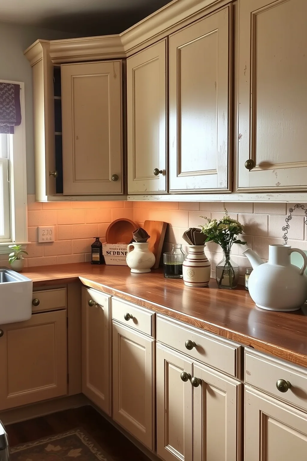9. Beige Cabinets with Vintage Hardware