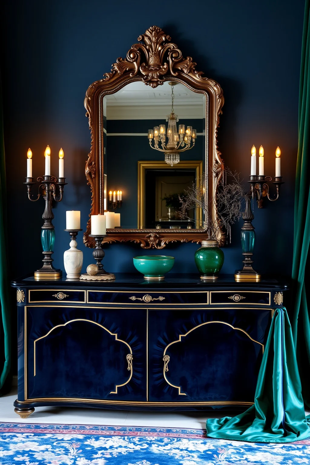 9. Elegant Sideboard with Framed Mirror