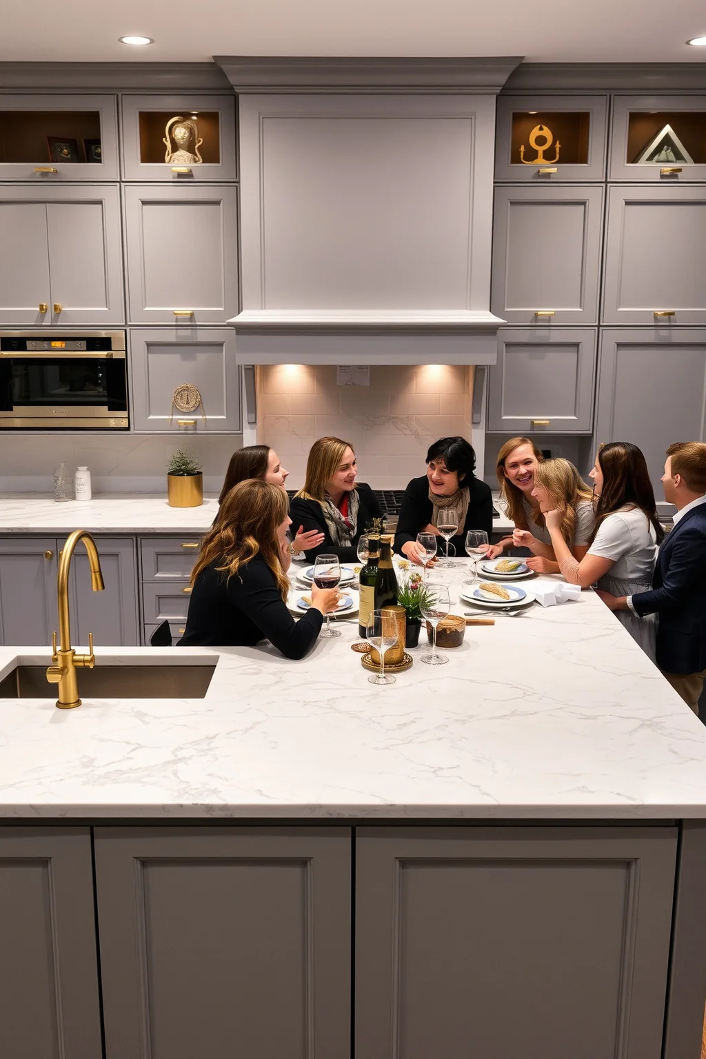 9. Grey Cabinets with Marble Countertops