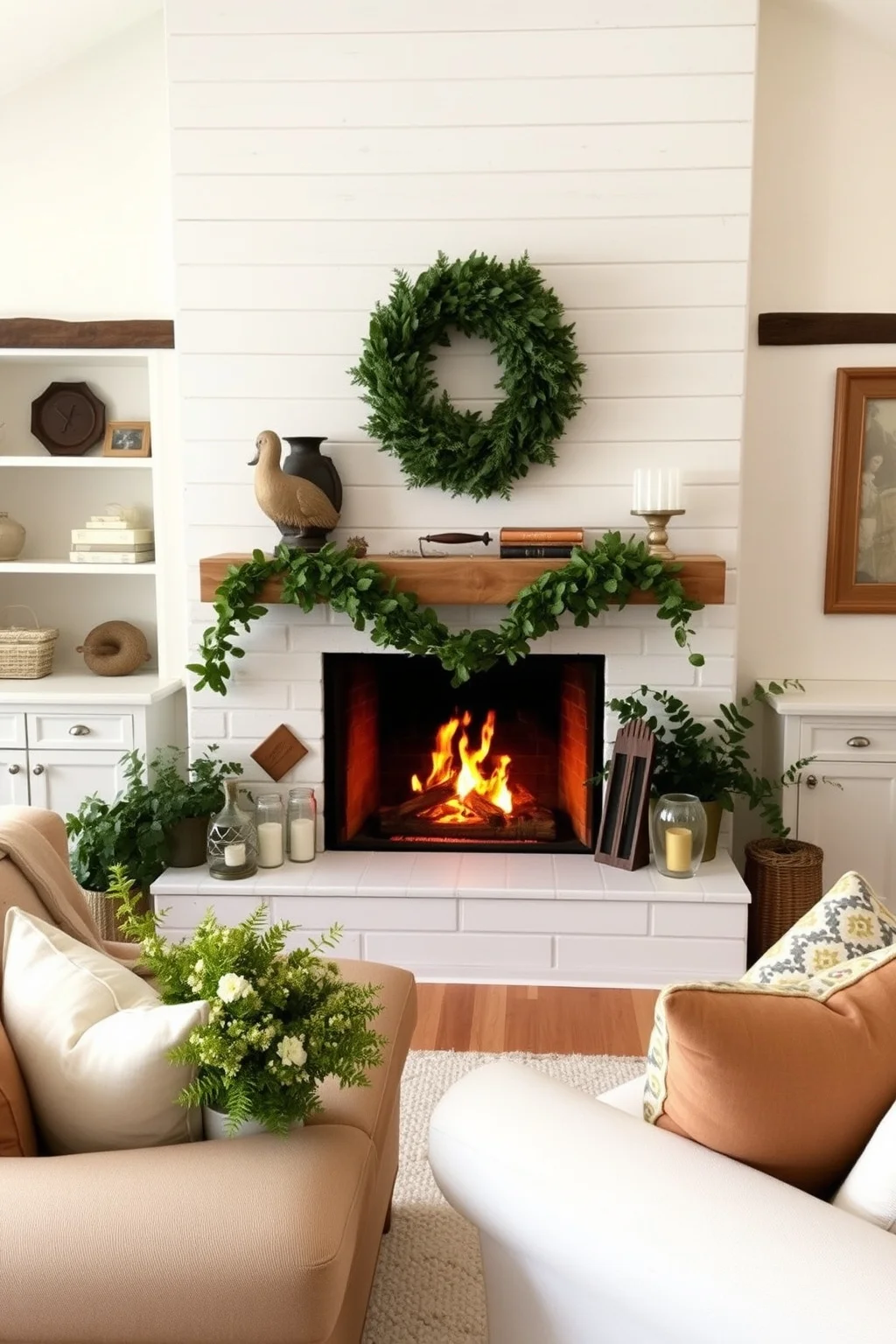 9. Farmhouse Whitewashed Fireplace
